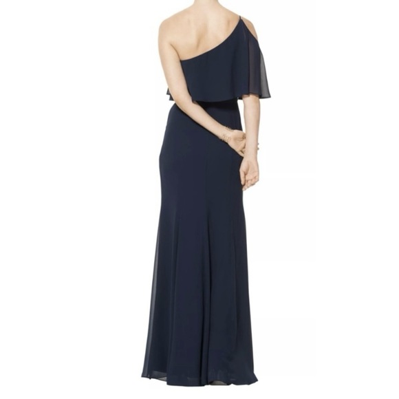 Bill Levkoff Navy Chiffon One Shoulder Floor Length Gown size 8 NWT - Picture 2 of 11